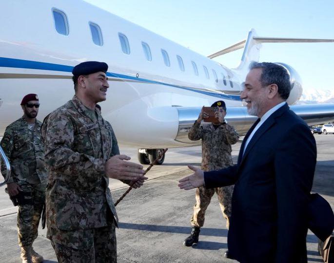 arrival of pakistan’s army chief, general asim munir, in tehran, welcomed by foreign minister of iran abbas araghchi